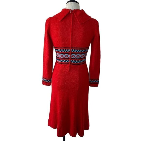 Picardo Knits Vintage Sweater Dress Size Small Red Knit Fitted Midi Cowl Neck - Picture 6 of 14
